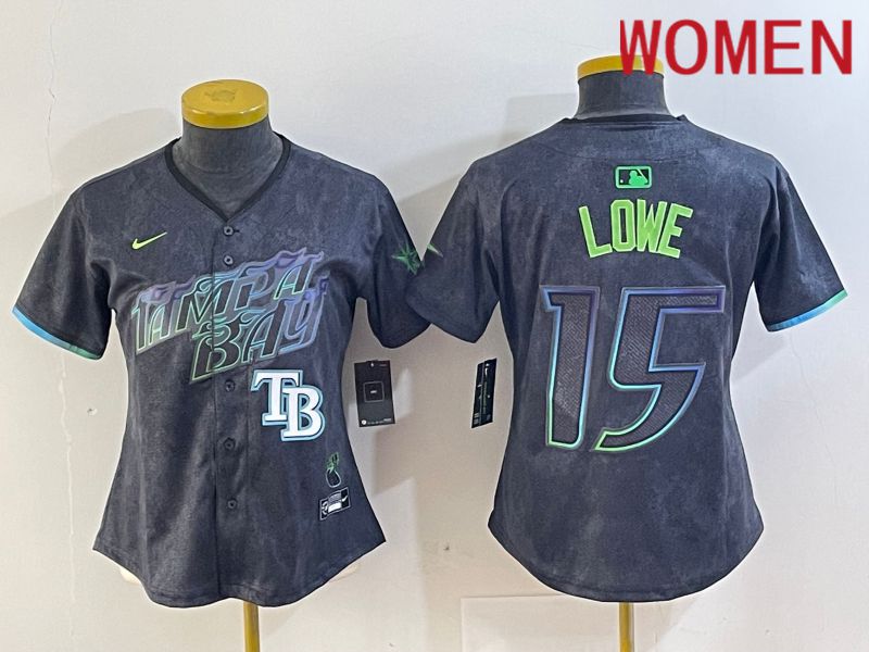 Women Tampa Bay Rays 15 Lowe Black City Edition Nike 2024 MLB Jersey style 5